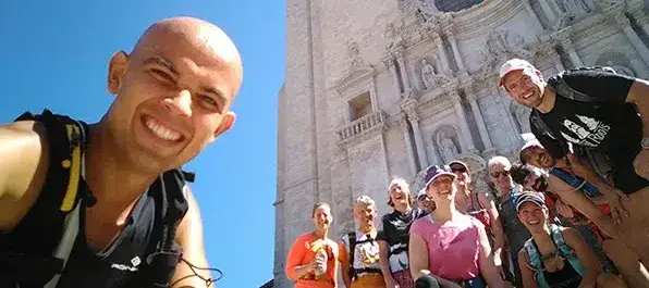 group of runners jumping in the Atlas Mountains